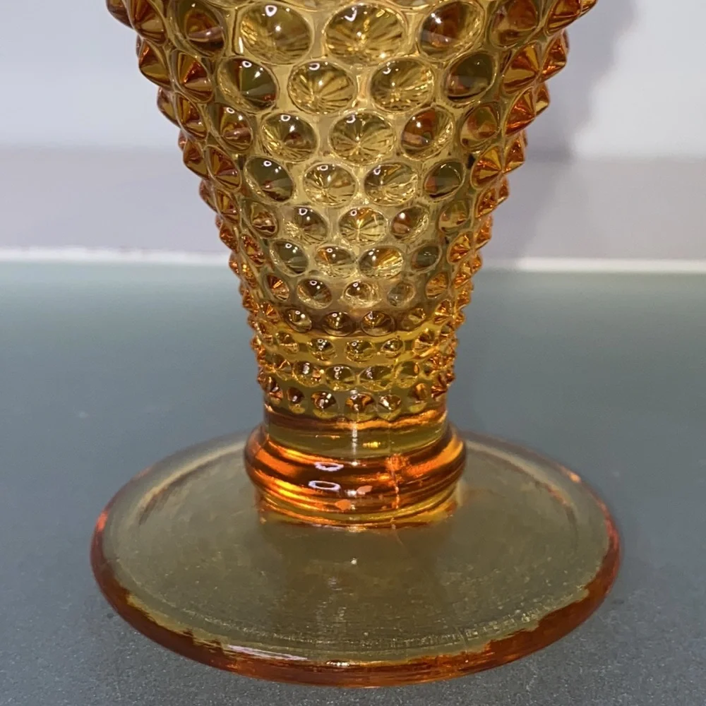 Vintage Fenton Amber Glass Hobnail Miniature Vase